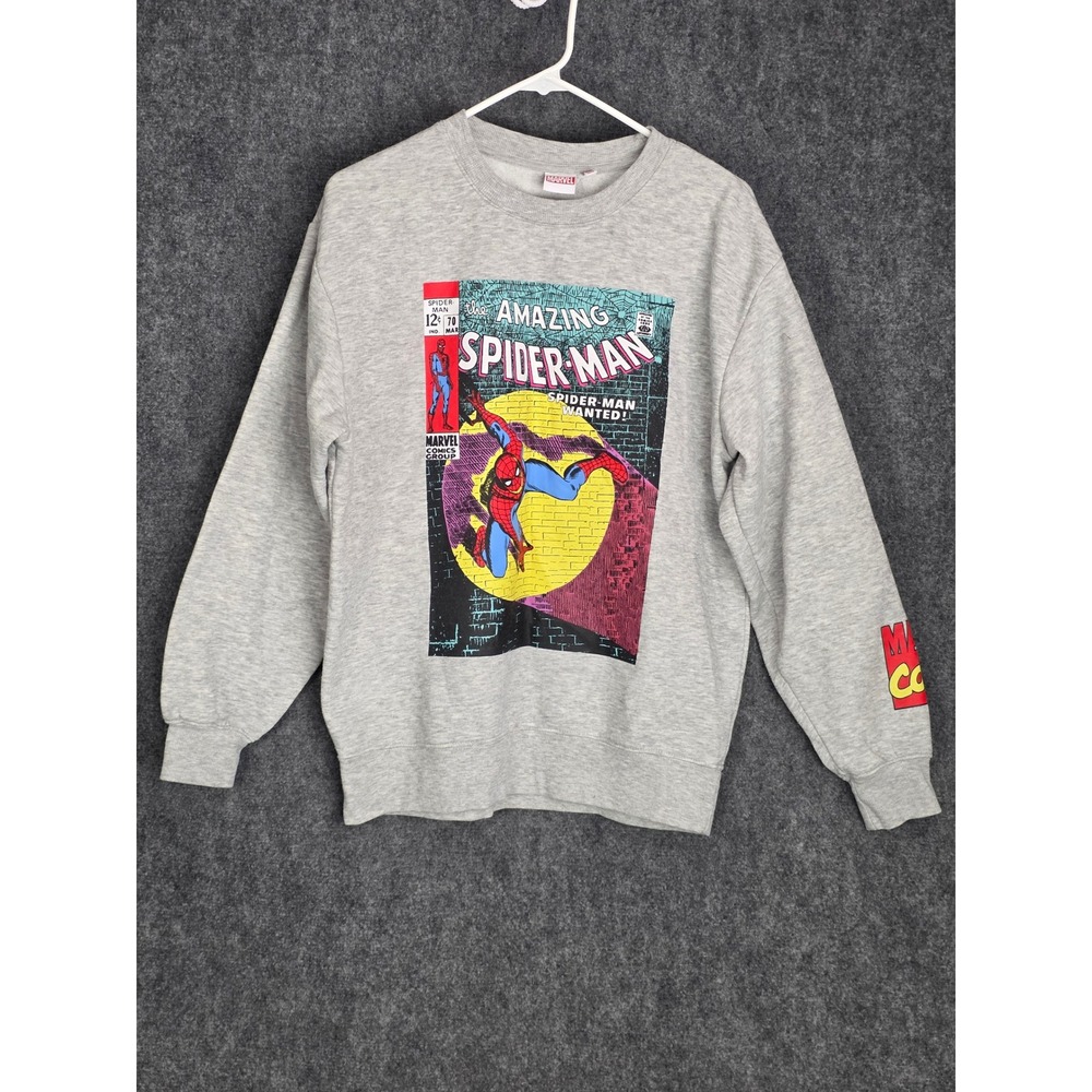 Marvel Amazing Spider-Man Comic Cover Graphic Sweatshirt Mens Size L Gray Retro